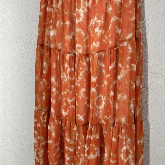 Tie Dye Boho Skirt Ruffle Midi Skirts A-Line Orange Louis Dell'Olio Size M - Picture 5 of 12